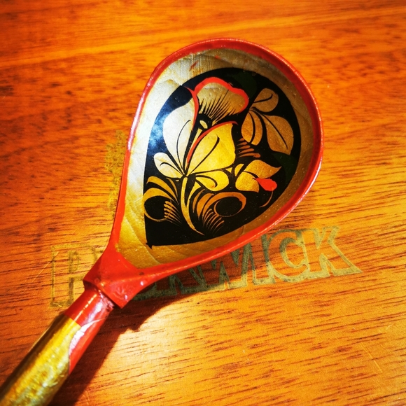 Khokhloma Vintage Wooden Decorative Spoon Made in USSR - Picture 7 of 16